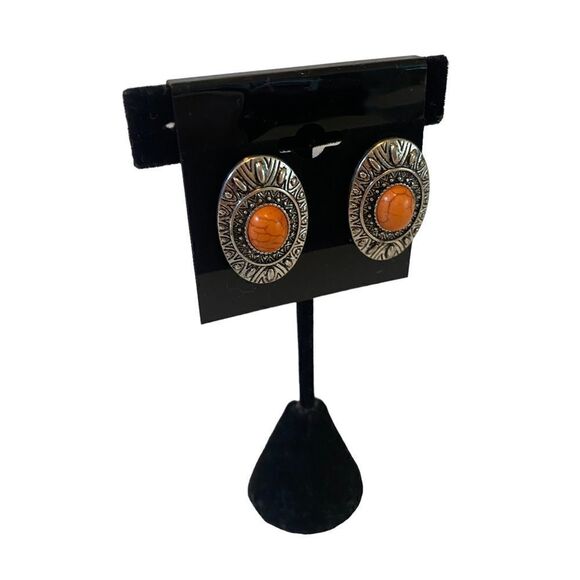 Vintage Silver Toned South West Style Post Earrings. - Picture 3 of 6